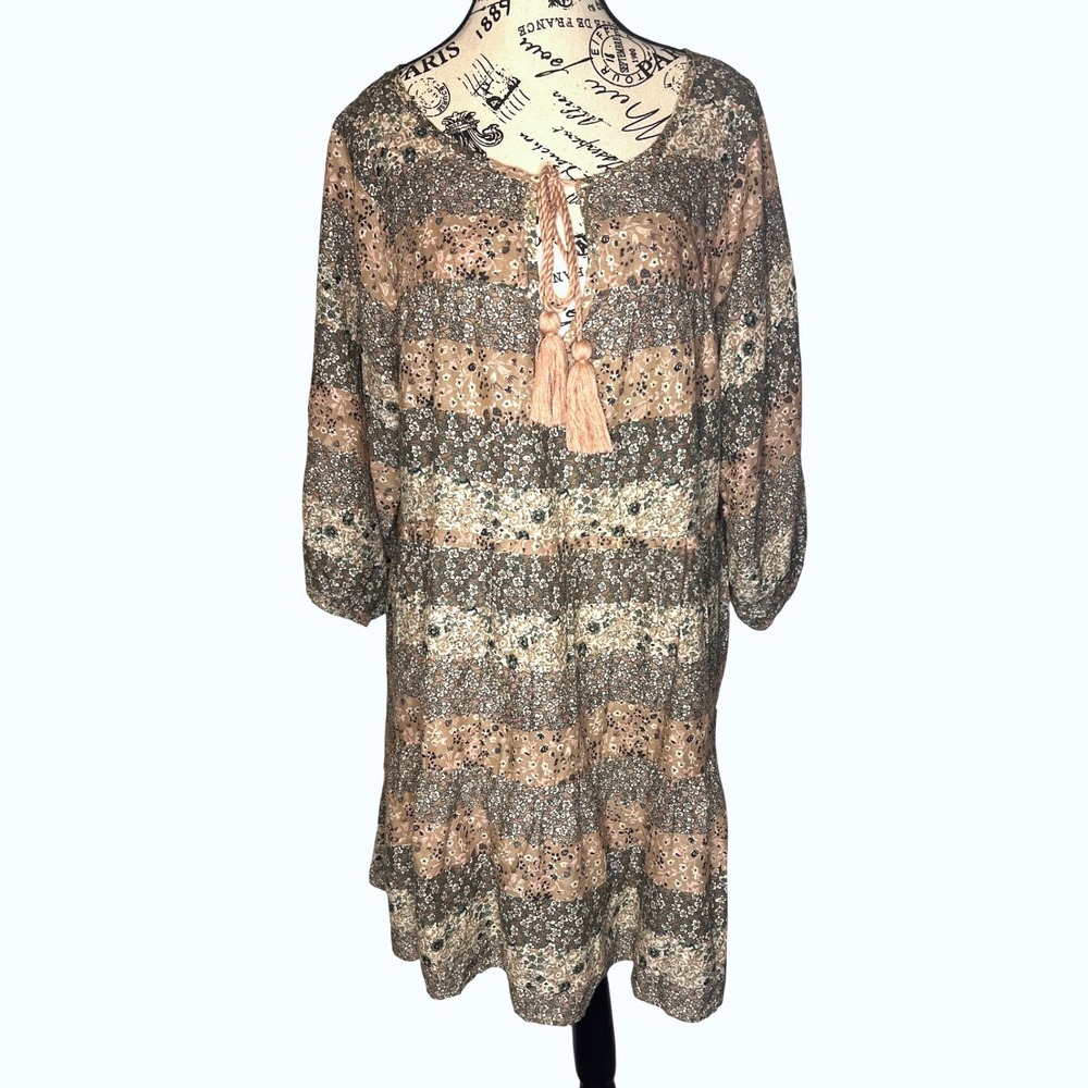 Natural Life Tiered Cotton Boho Hippie Dress Large Lightweight Sustainable NWOT